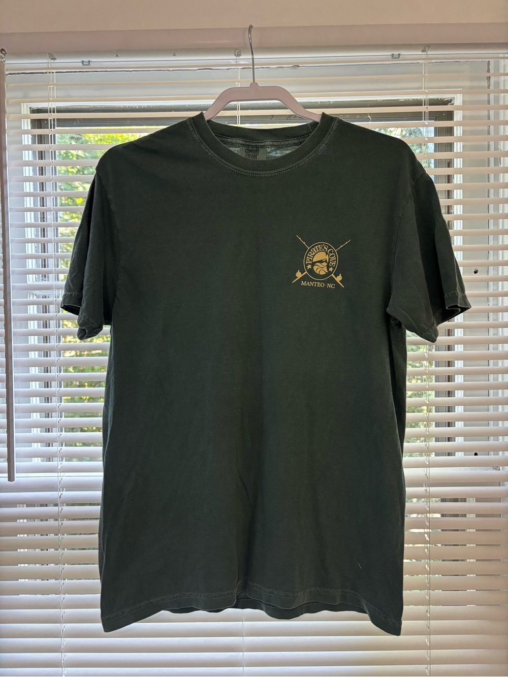 Comfort Colors Dark Green Short Sleeve Crew Tee with Gold Chest Logo